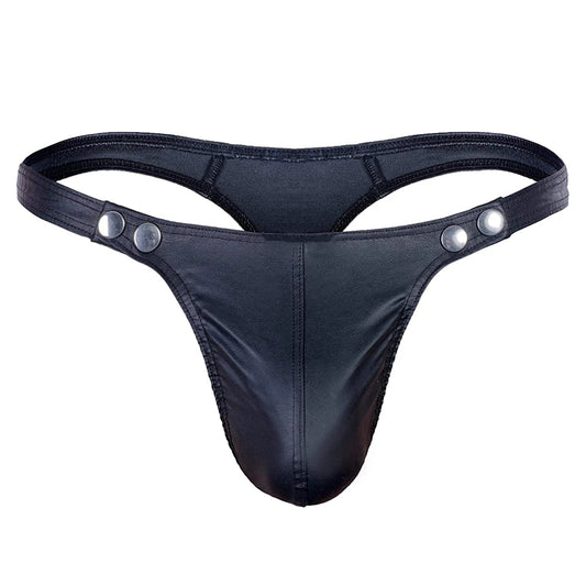 Man's Underwear Slip Sexy Thong String PU Leather Breathable Gay