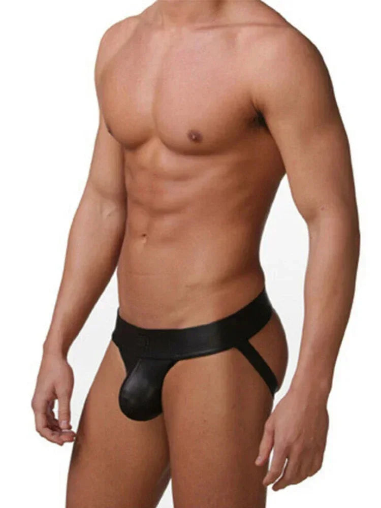 PU Faux Leather Underwear Men's Jockstrap Gay Erotic Panties Sexy