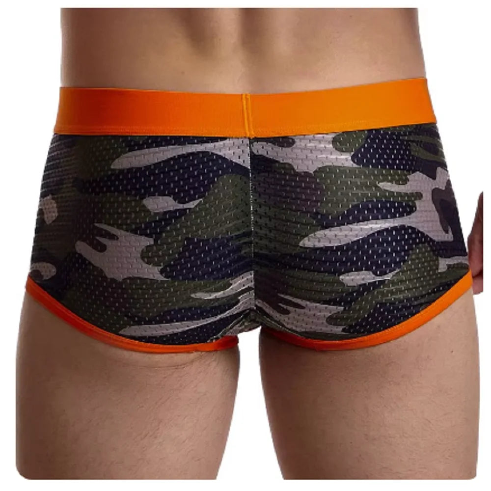 Sexy Underwear Men Boxer Briefs Cueca Gay Male Panties Mesh Camouflage