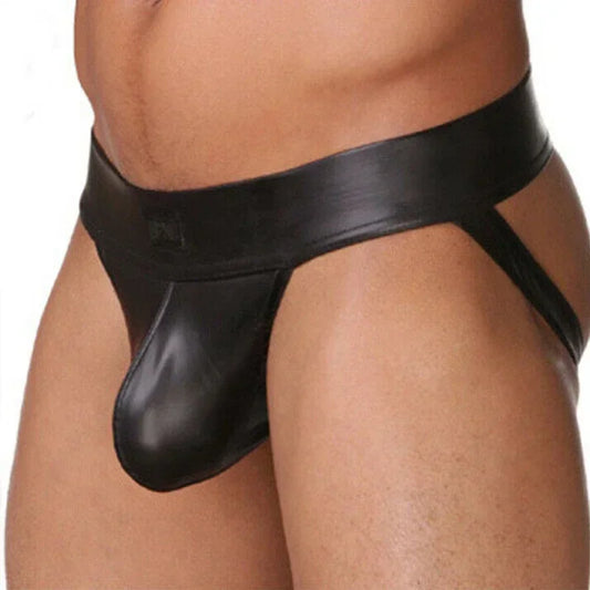 PU Faux Leather Underwear Men's Jockstrap Gay Erotic Panties Sexy