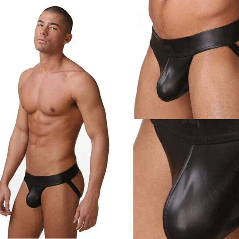 PU Faux Leather Underwear Men's Jockstrap Gay Erotic Panties Sexy