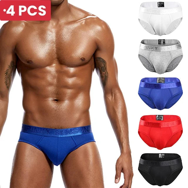 4 PCS Men Fashion Sexy Gay Classic Men's Briefs New Male Sleepwear