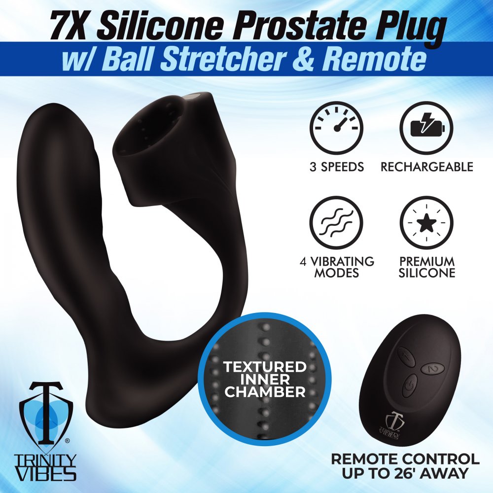 7X Silicone Prostate Plug w- Ball Stretcher & Remote